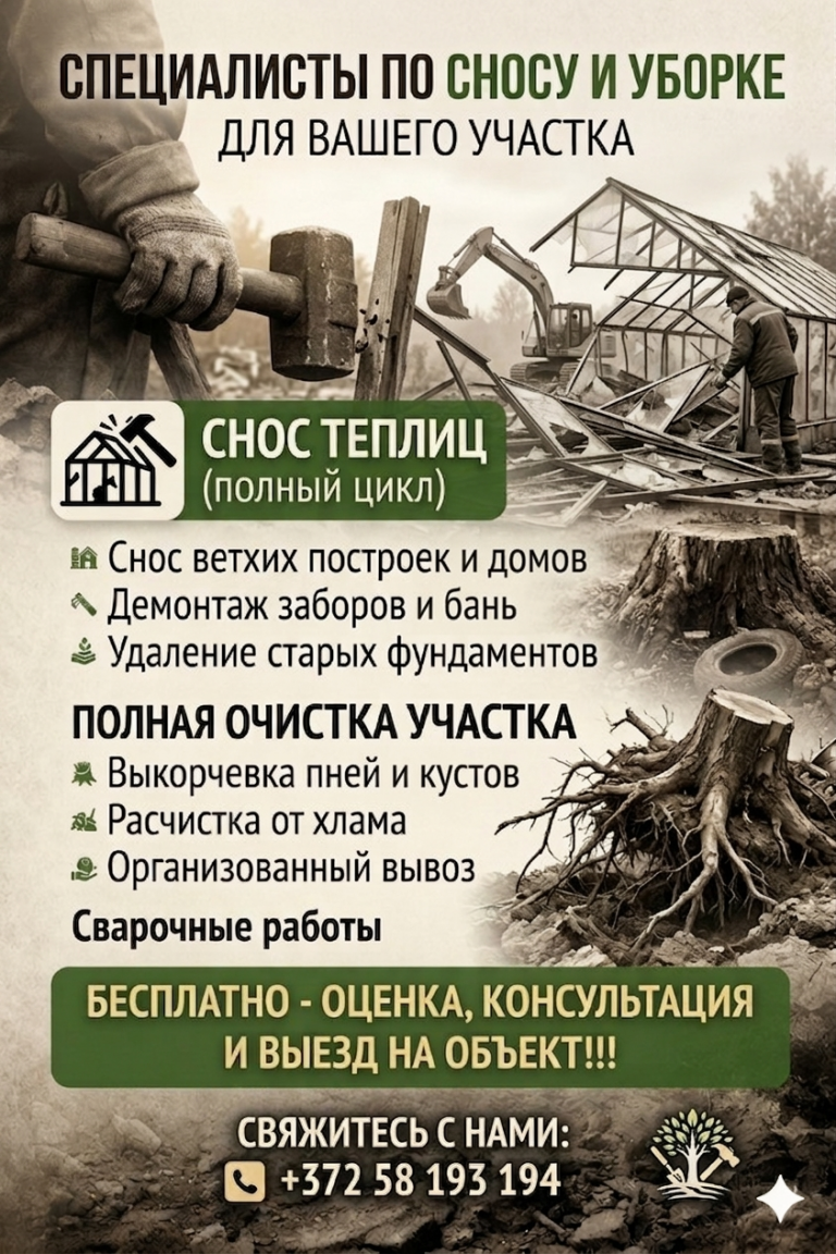 Снос ветхих строений, теплиц,заборов и т.д.